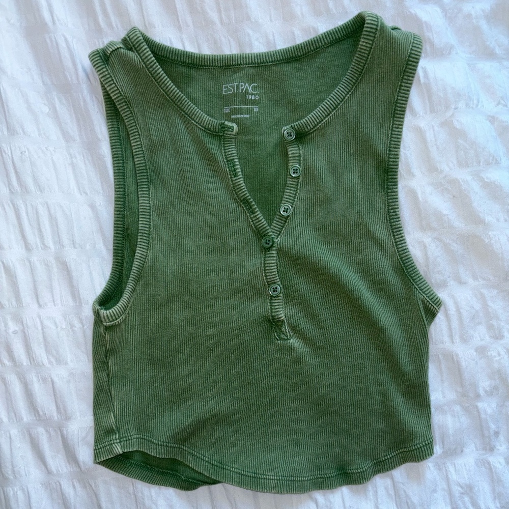 Green PacSun Cropped Button-Down Tank